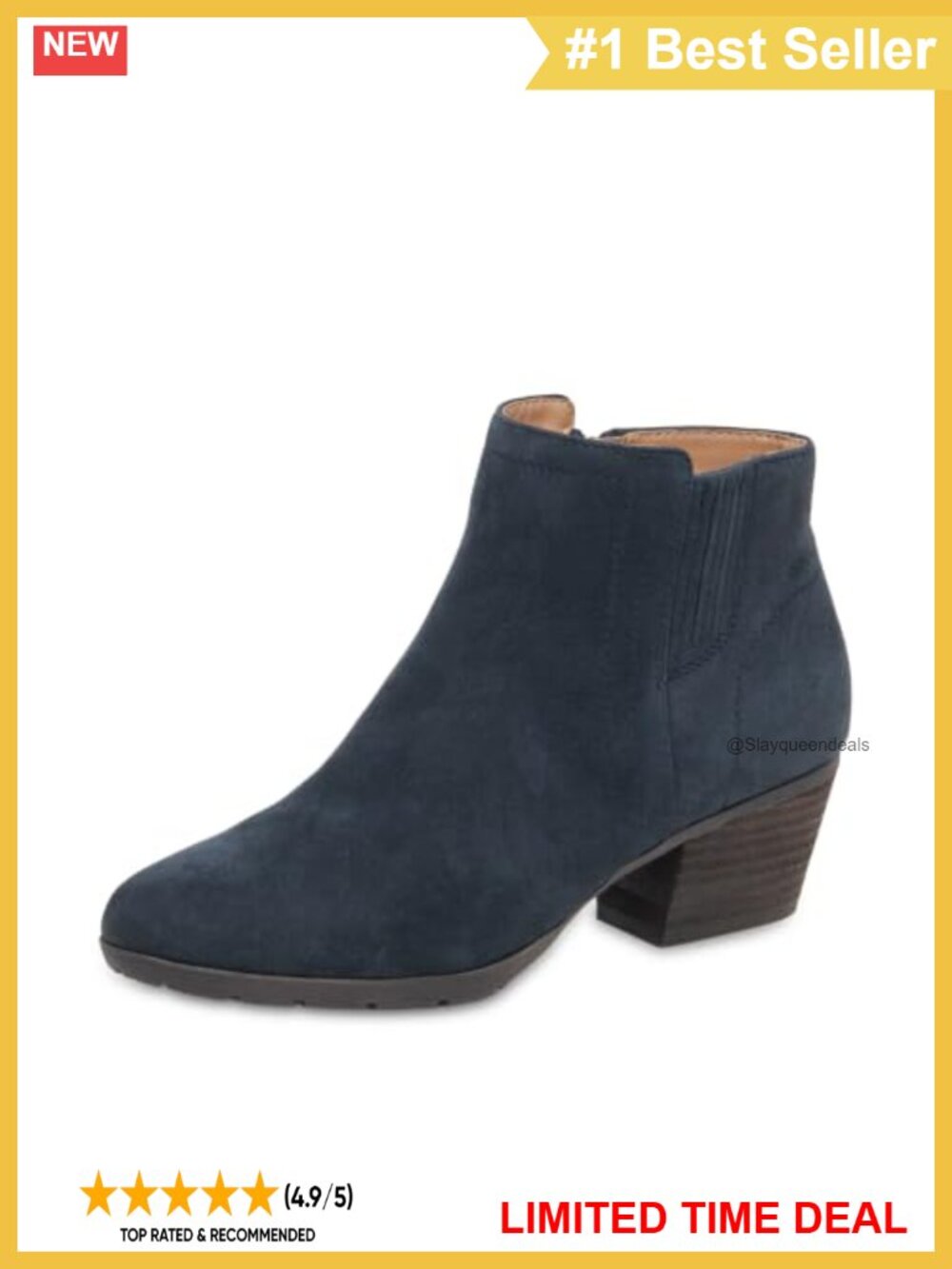 Waterproof Leather Ankle Bootie Block Heel Snow Boot Round Toe